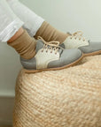 artie leather saddle shoe in color heron fog