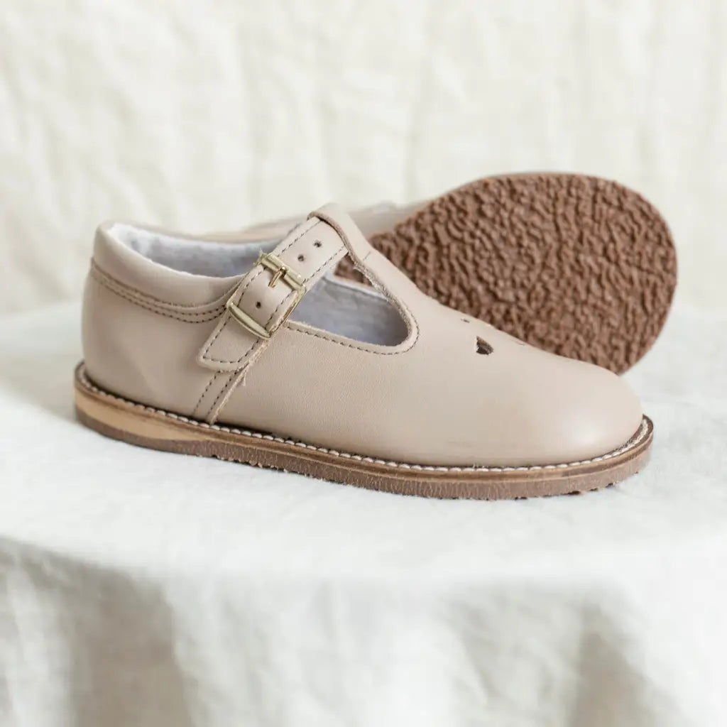 children's t-strap in beige sizes 5-12