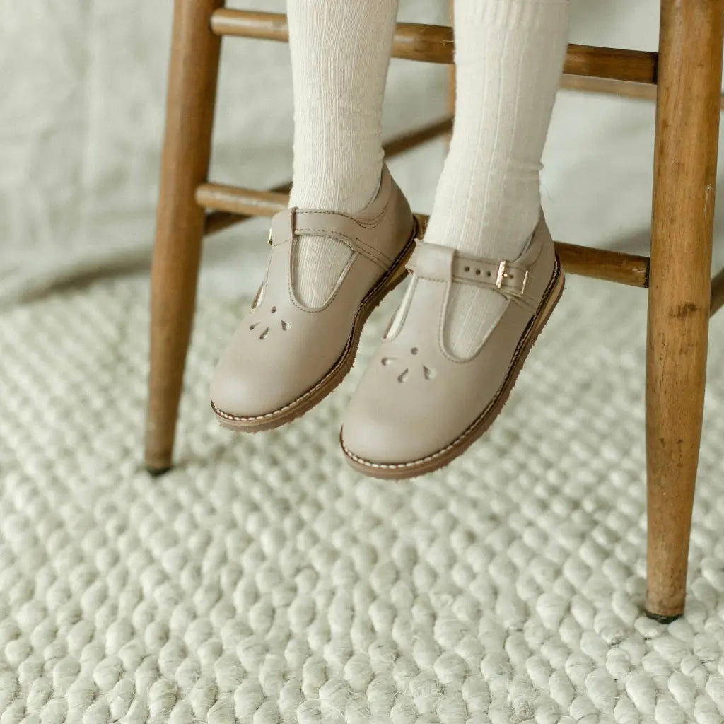 children's t-strap in beige sizes 5-12