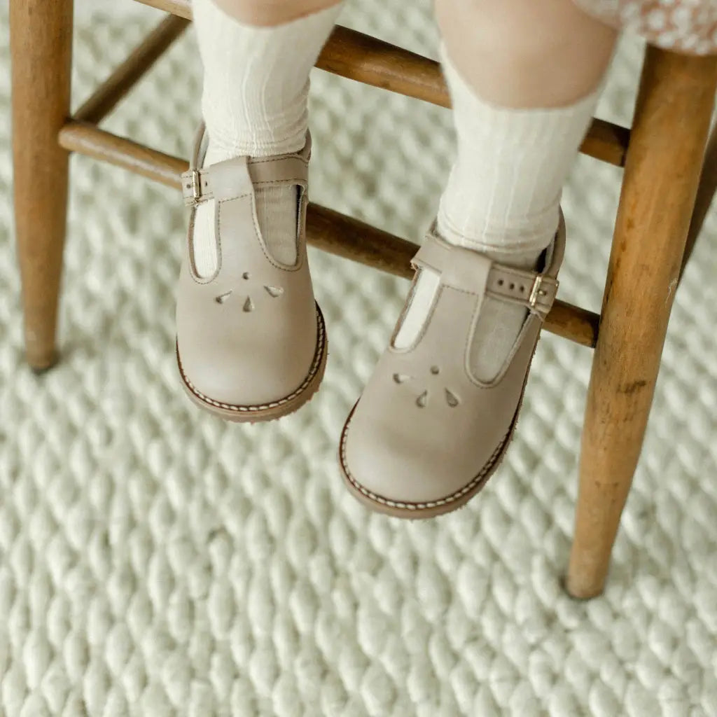 children's t-strap in beige sizes 5-12