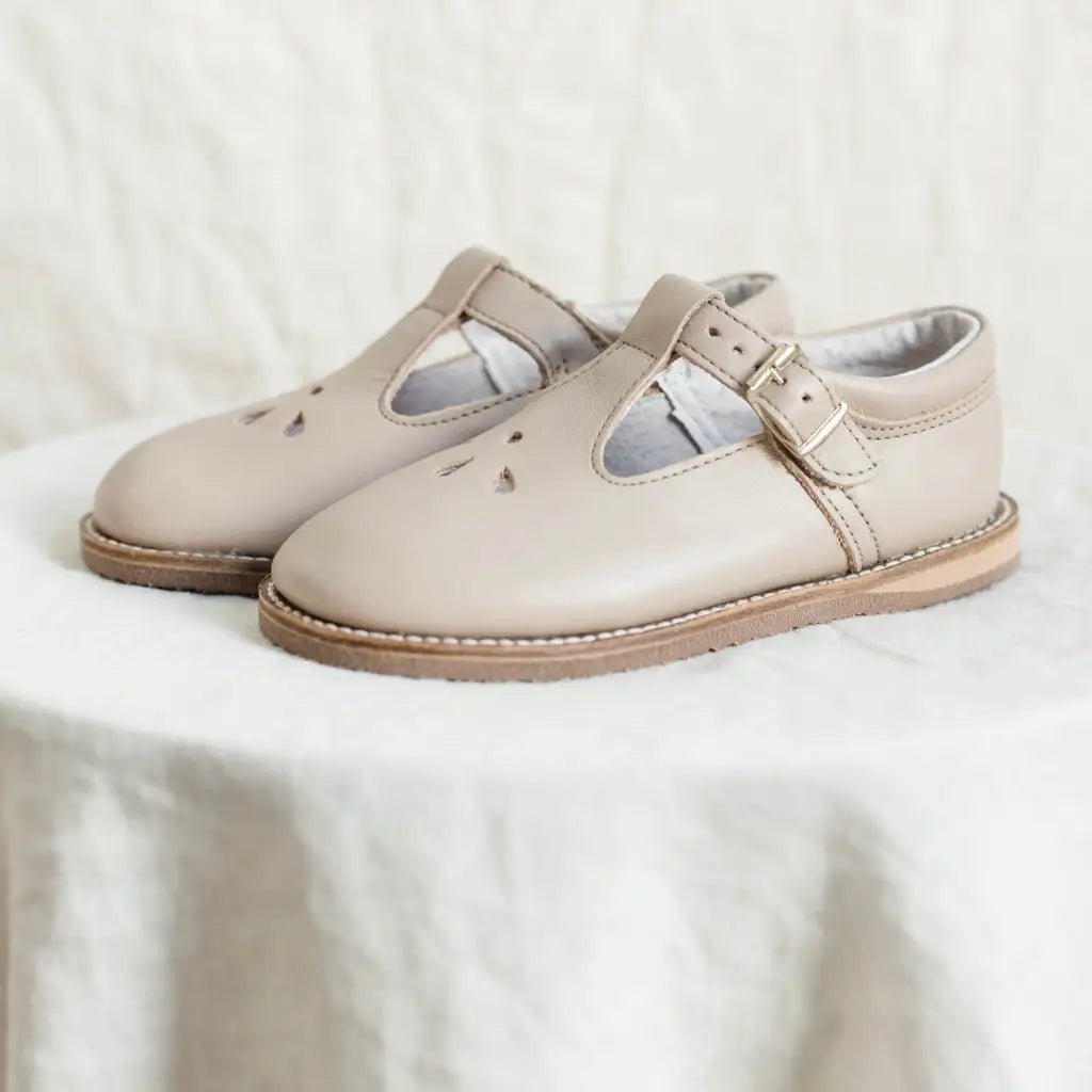 children's t-strap in beige sizes 5-12