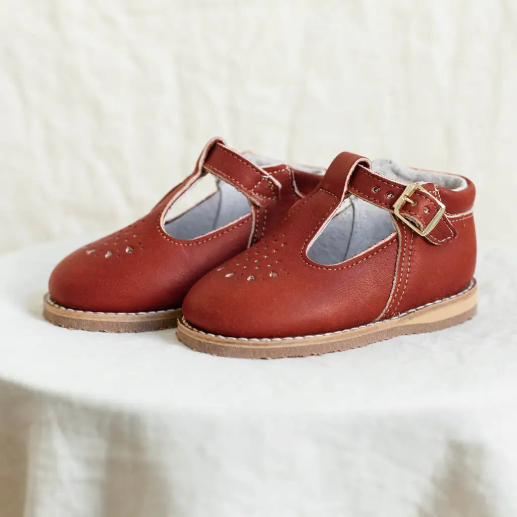 children's t-strap shoe in rust sizes 2-7