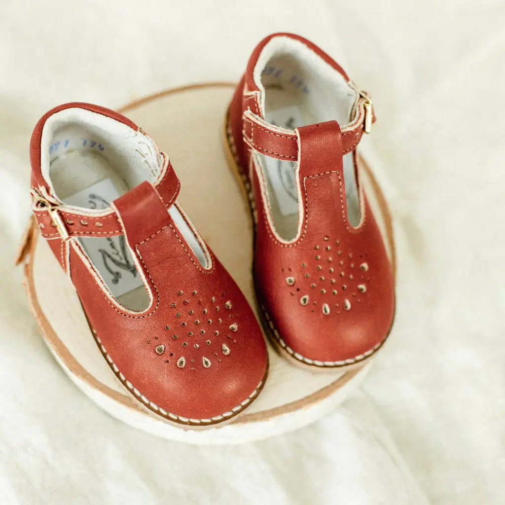 children's t-strap shoe in rust sizes 2-7