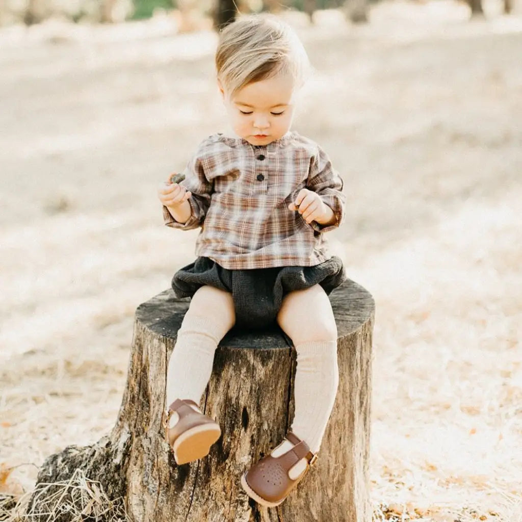 Little Girls Leather Dress Shoe Brown Leather T Strap - Sizes 5-9 6 (Toddler) / Medium (E)