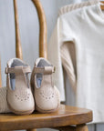 children's t-strap in shiny beige sizes 2-7