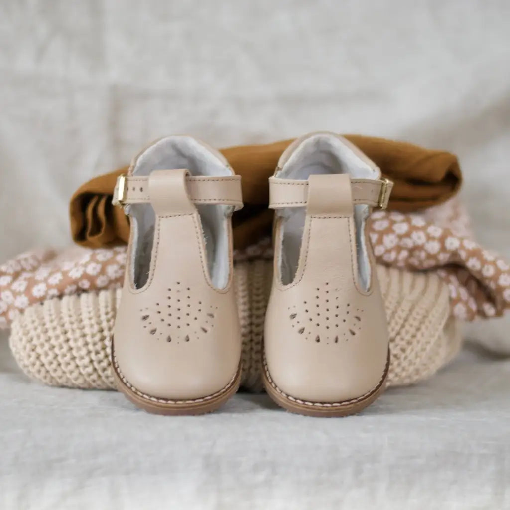 children's t-strap in shiny beige sizes 2-7