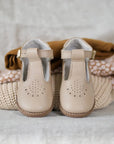 children's t-strap in shiny beige sizes 2-7