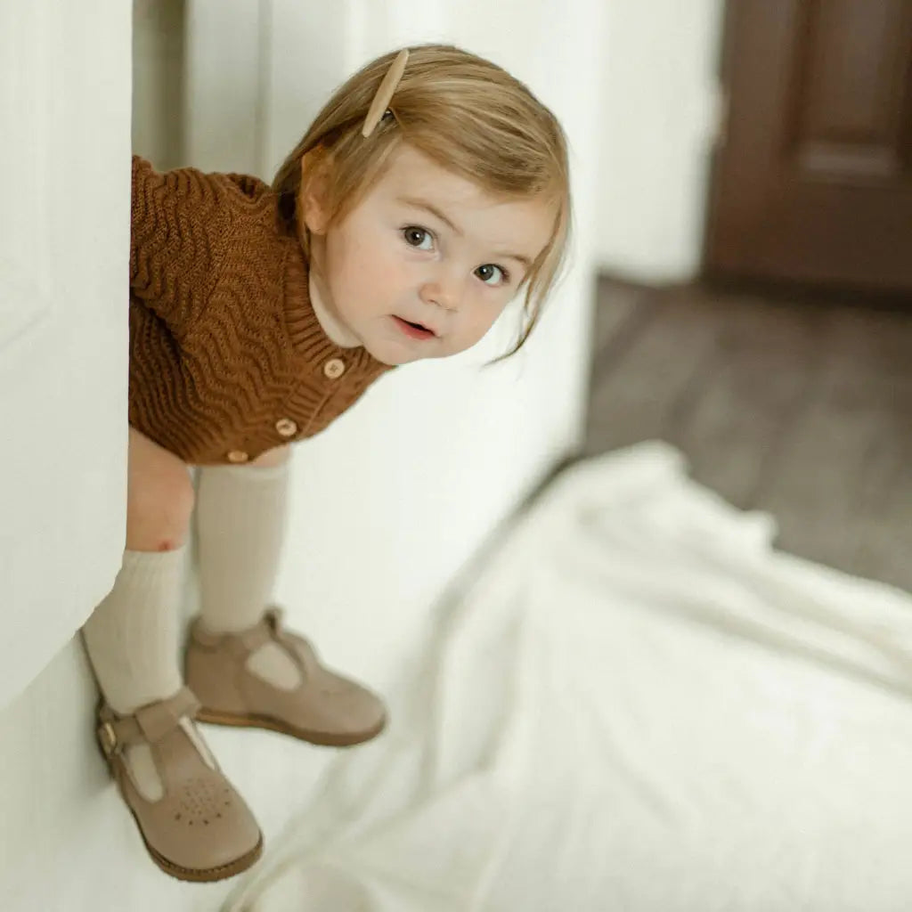 children's t-strap in shiny beige sizes 2-7
