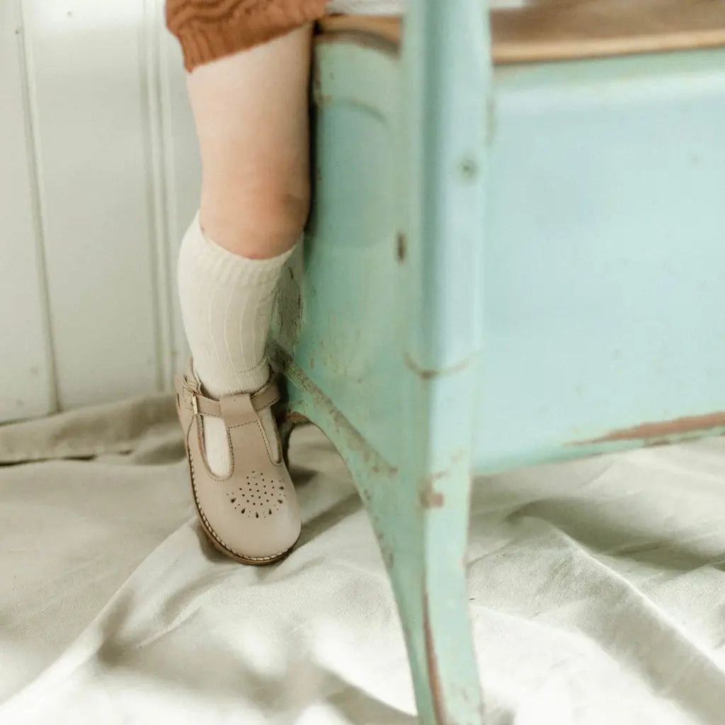 children's t-strap in shiny beige sizes 2-7