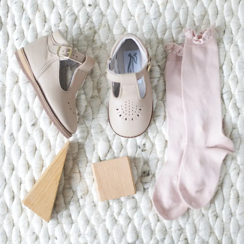 children's t-strap in shiny beige sizes 2-7