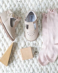 children's t-strap in shiny beige sizes 2-7