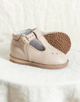 children's t-strap in shiny beige sizes 2-7