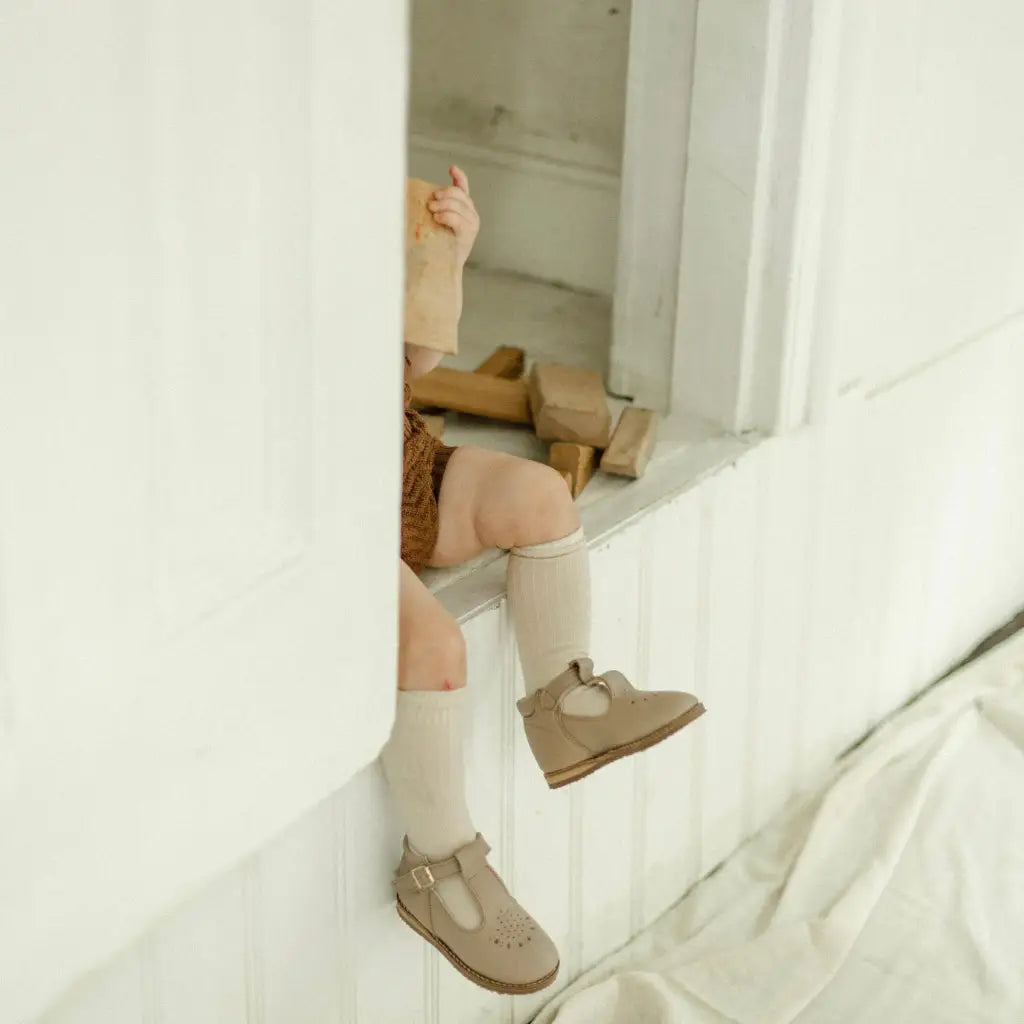 children's t-strap in shiny beige sizes 2-7