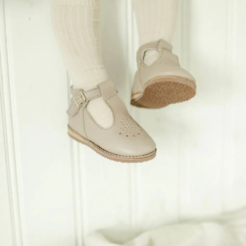 children's t-strap in shiny beige sizes 2-7