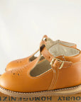 greta t-strap in warm brown, carmel leather