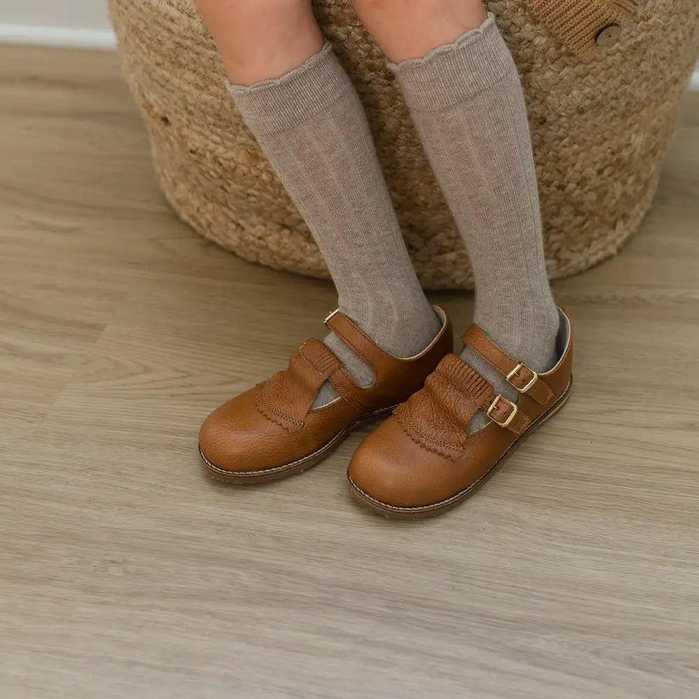 Cognac Kiltie T-Strap
