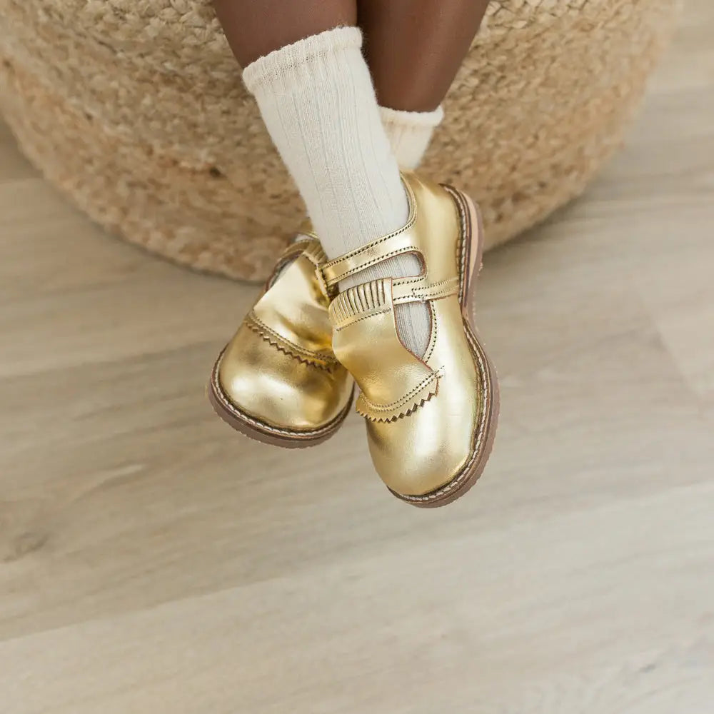 Kiltie T - Strap - Gold Shoes