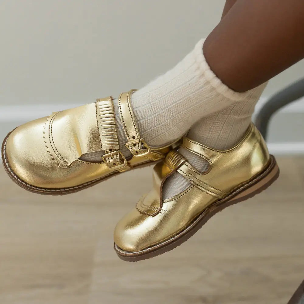 Kiltie T - Strap - Gold Shoes