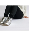 silver milo boots, top grain leather