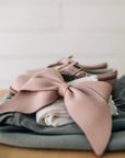 leather bow in color peony