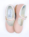 blush pink scalloped mary janes, palest pink glove leather