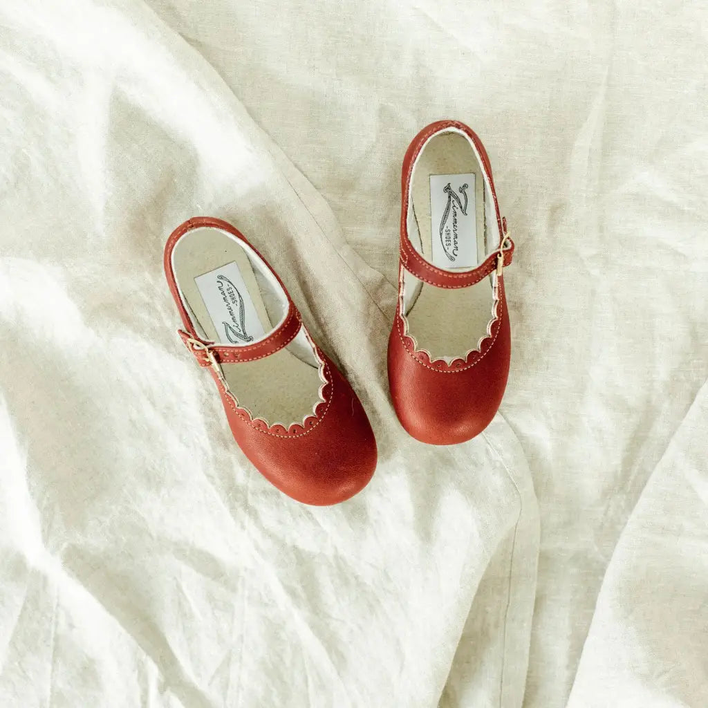 Little Girls Leather Dress Shoe Red Leather Scalloped Mary Jane - Sizes 4-9 Zimmerman Shoes Little Girls Leather Dress Shoe Red Leather Scalloped Mary Jane - Sizes 4-9 Zimmerman Shoes