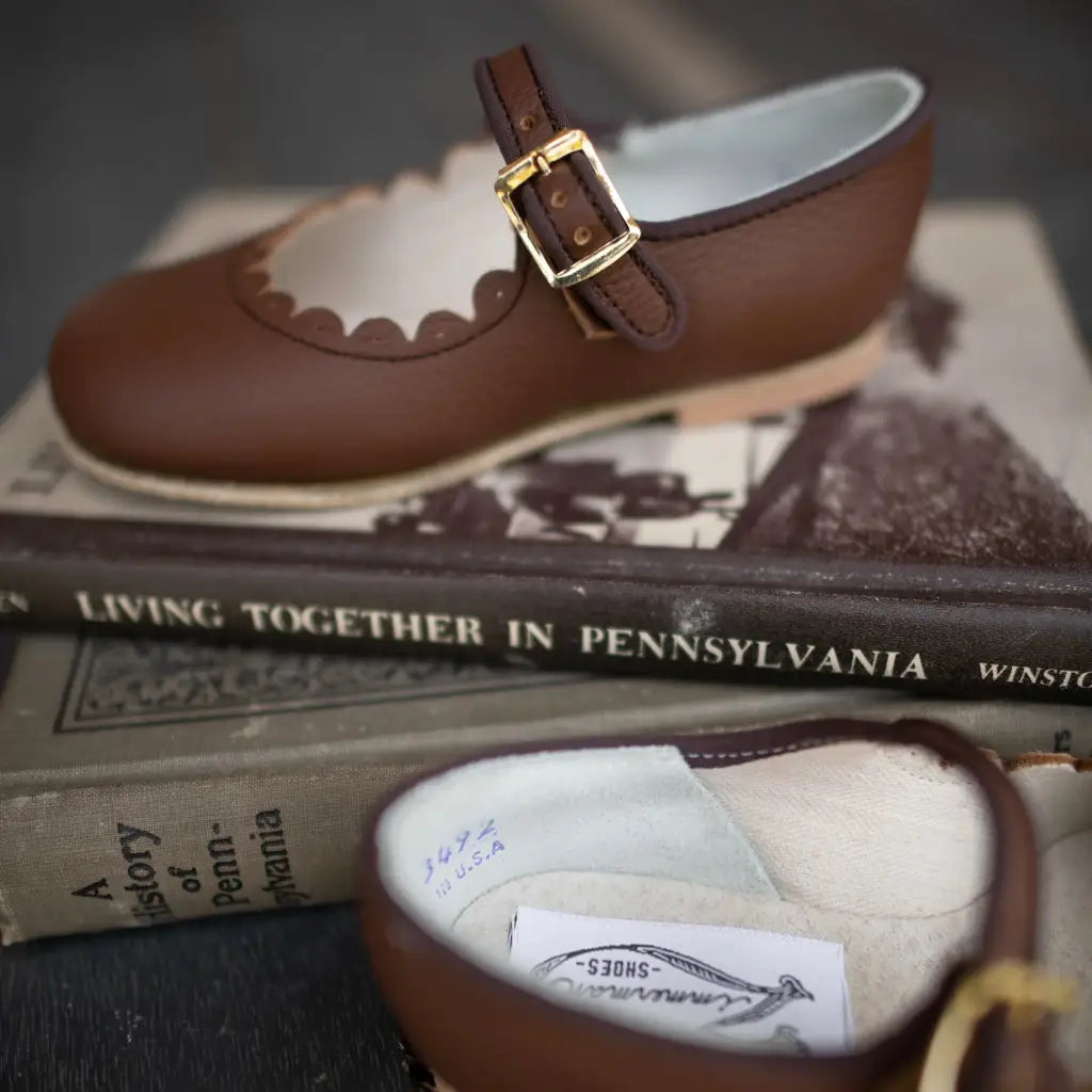 Little Girls Leather Dress Shoe Brown Leather Scalloped Mary Jane - Sizes 4-9 6 (Toddler) / Medium (E) Little Girls Leather Dress Shoe Brown Leather Scalloped Mary Jane - Sizes 4-9 6 (Toddler) / Medium (E)