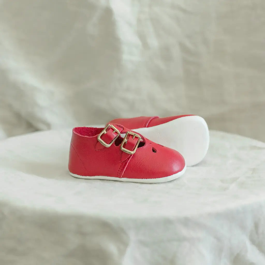 Soft Soled Double T - Strap - Red