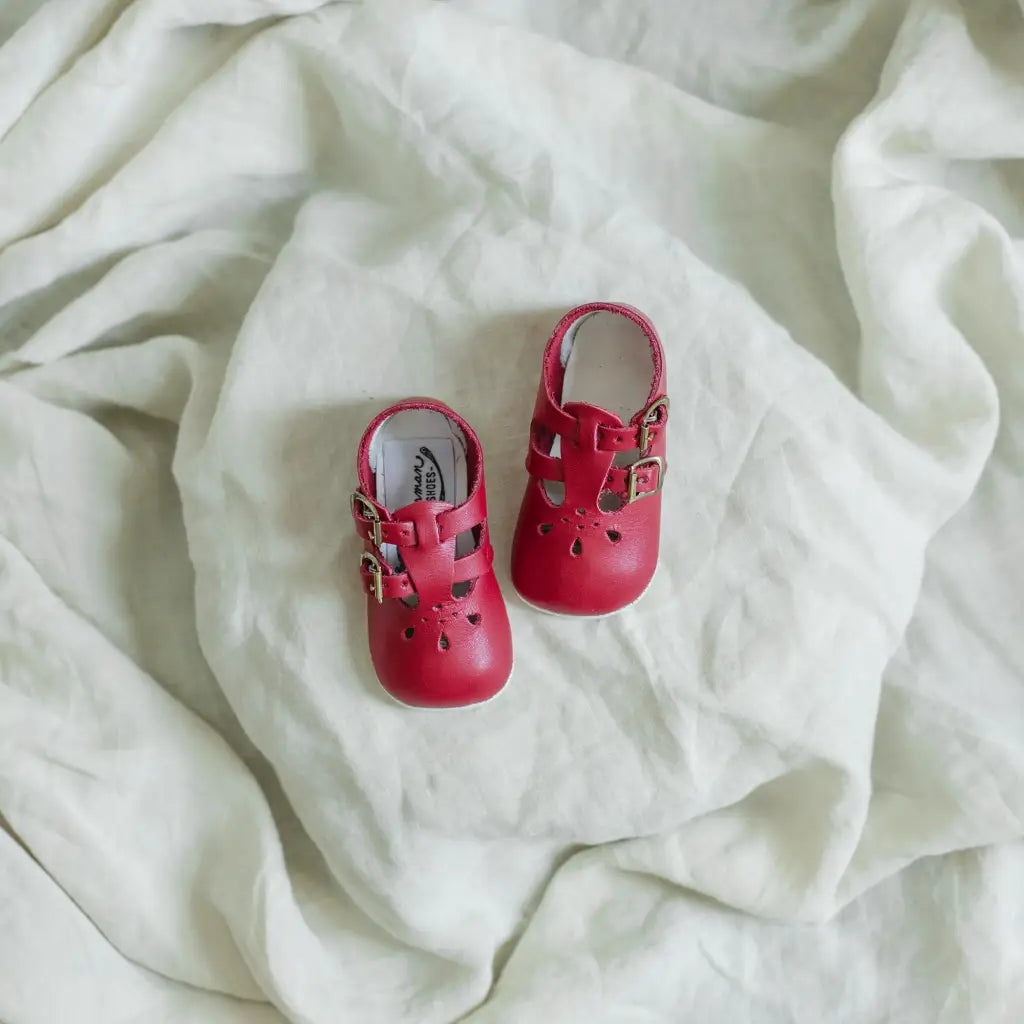 Soft Soled Double T - Strap - Red