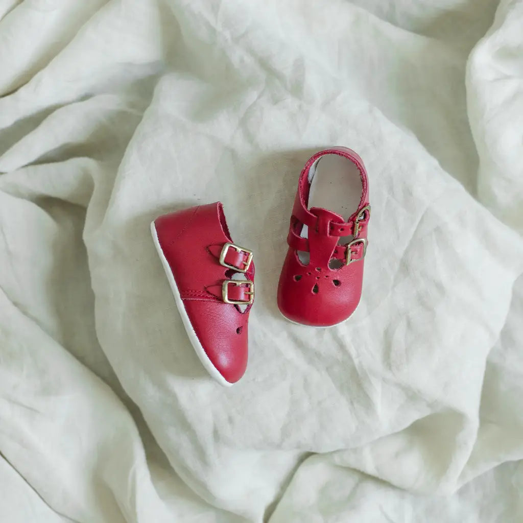 Soft Soled Double T-Strap Red – Zimmerman Shoes - Main Image