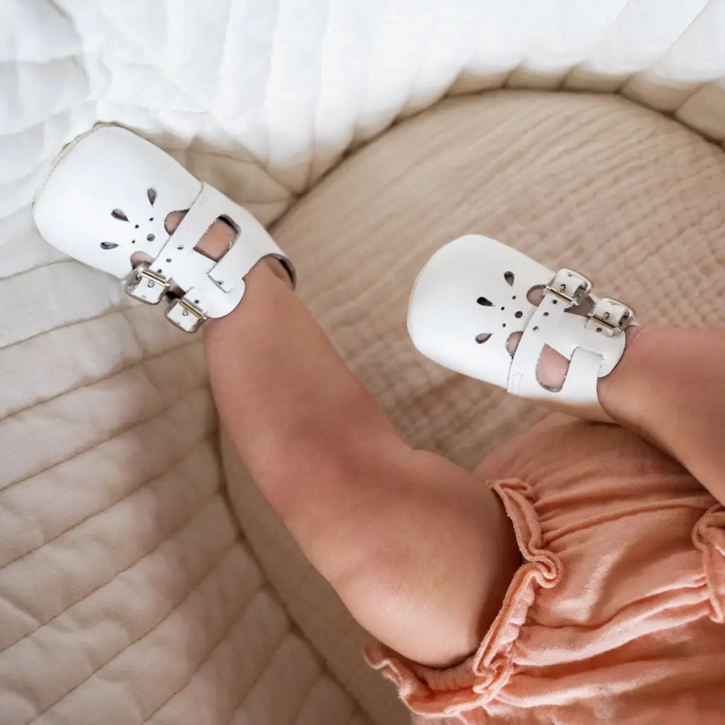 Soft Soled Double T - Strap - White