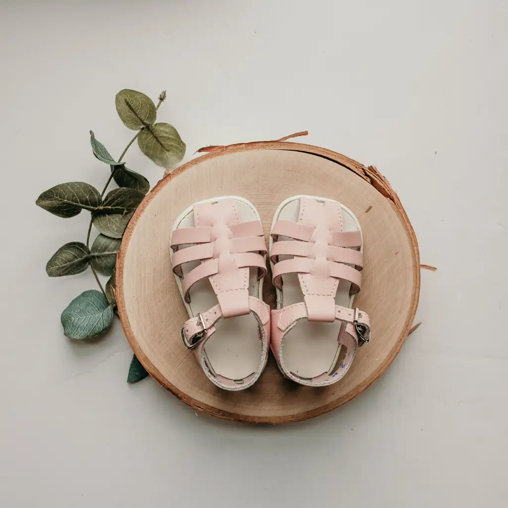pink, leather sandal, beige sole