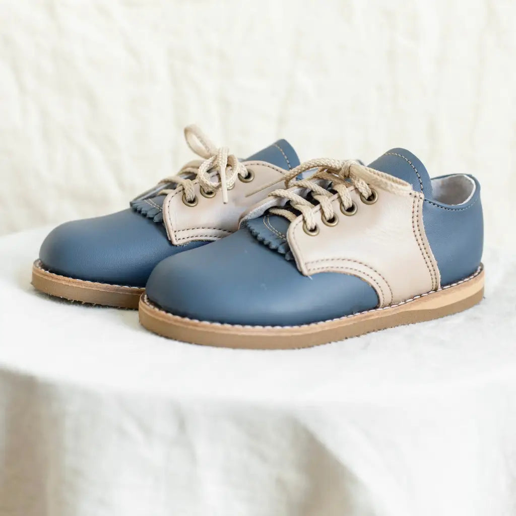 children's saddle shoe in blue and beige sizes 5-12