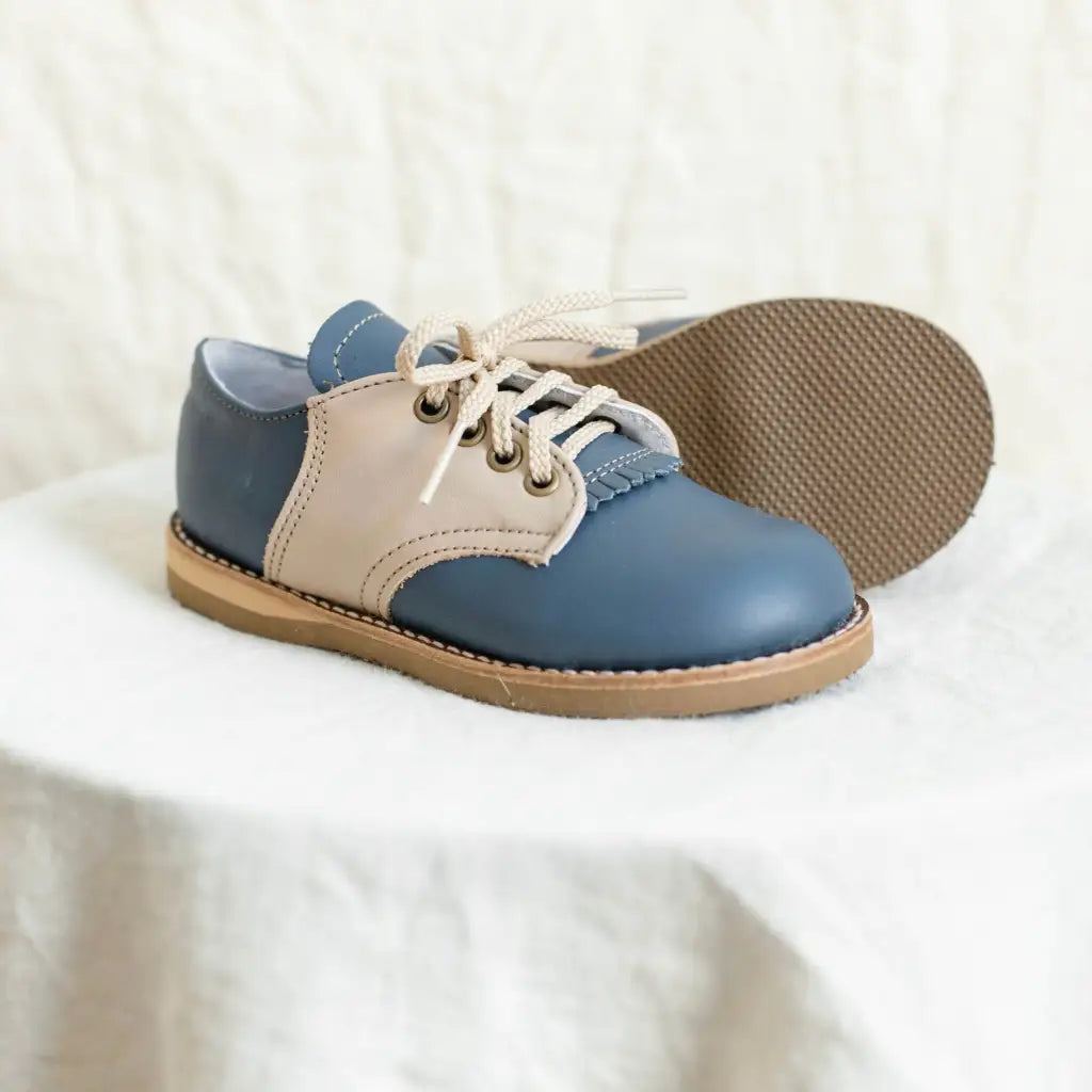 children's saddle shoe in blue and beige sizes 5-12