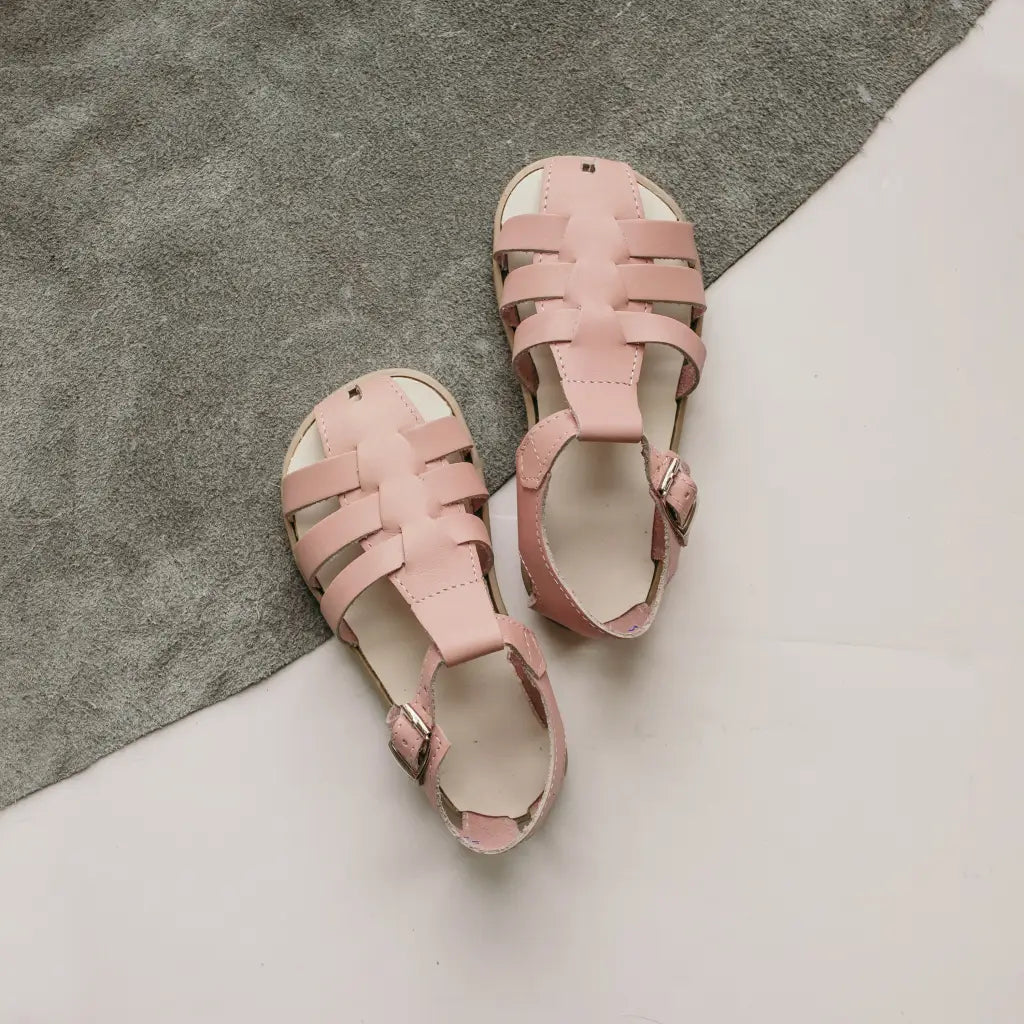 pink leather sandal, beige sole