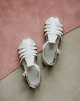 white leather sandal, beige sole