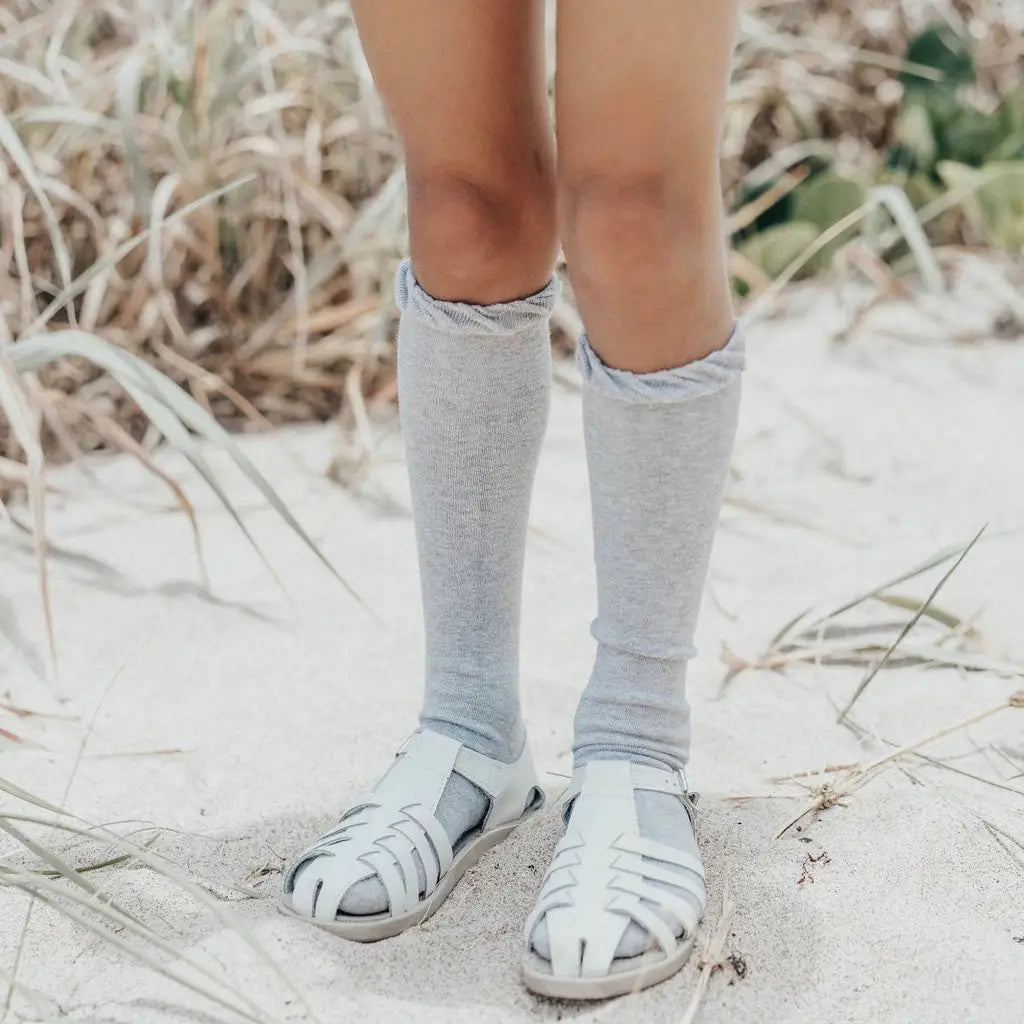 white leather sandal, beige sole