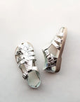 silver quilted leather sandal