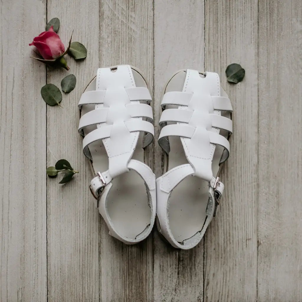white leather sandal, beige sole