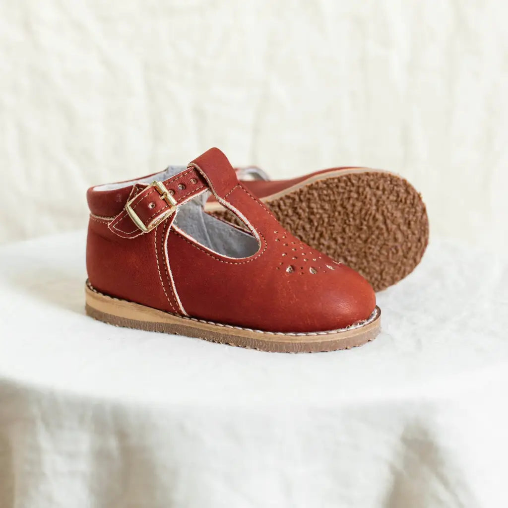 children's t-strap shoe in rust sizes 2-7