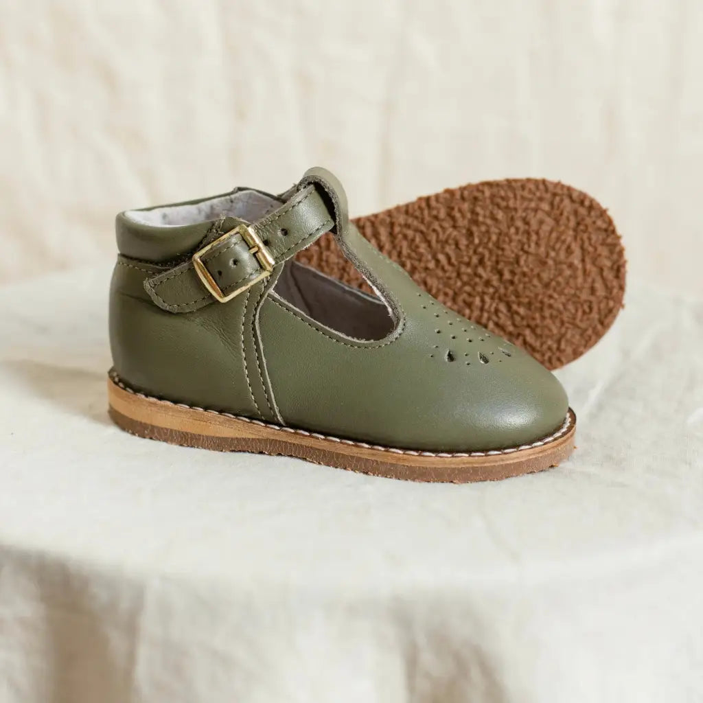 children's t-strap shoe in green sizes 2-7