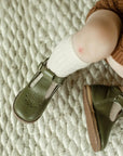 children's t-strap shoe in green sizes 2-7