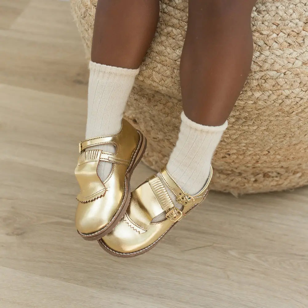 Kiltie T - Strap - Gold Shoes