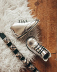 silver milo boots, top grain leather