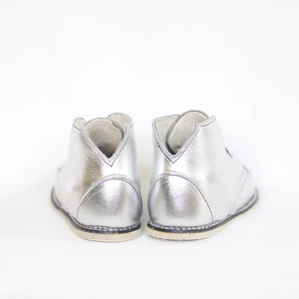 metallic silver leather boot for toddlers