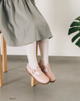 leather shoes featured in color peony