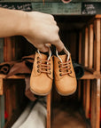 tan nubuck, first walker, leather boots, brown sole
