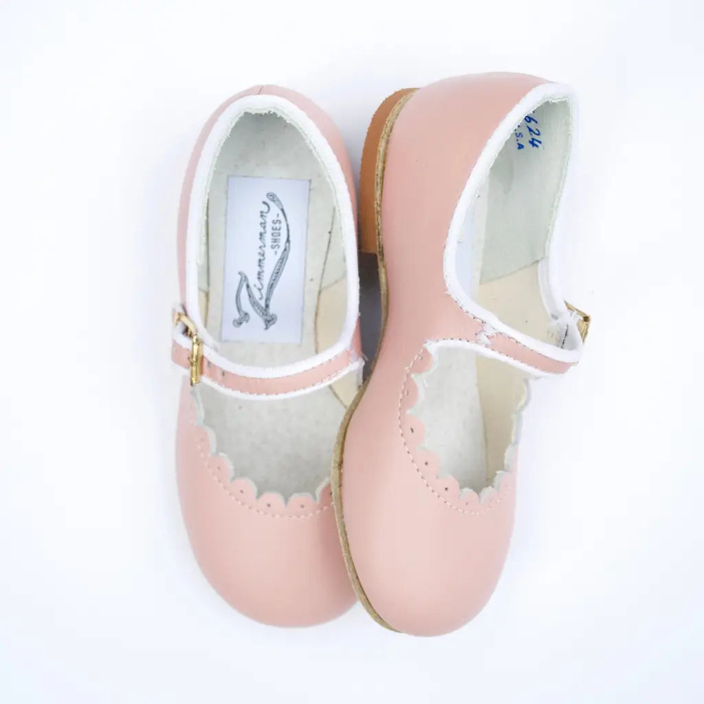 blush pink scalloped mary janes, palest pink glove leather