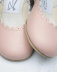 blush pink scalloped mary janes, palest pink glove leather