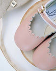 blush pink scalloped mary janes, palest pink glove leather